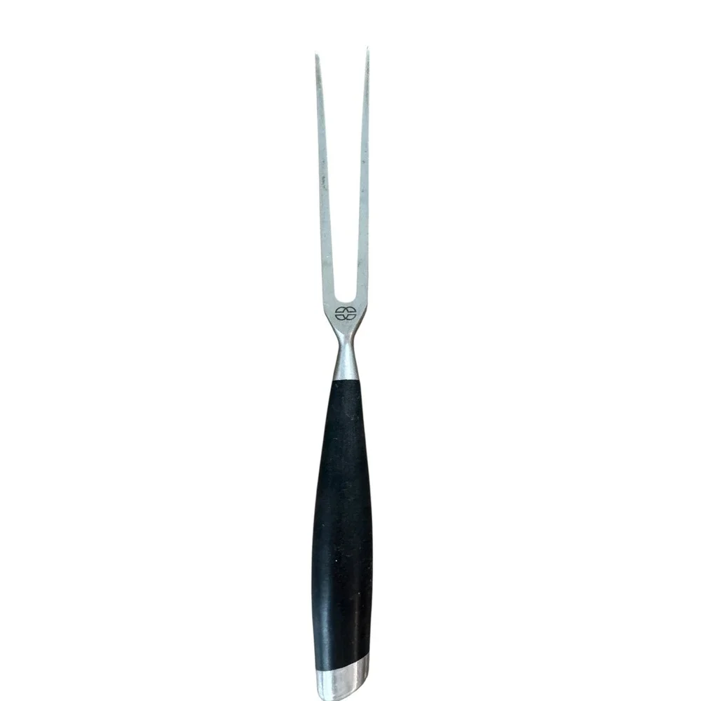 German Steel Carving Fork‎ Black Ergonomic Handle Meat Serving Tool Silver